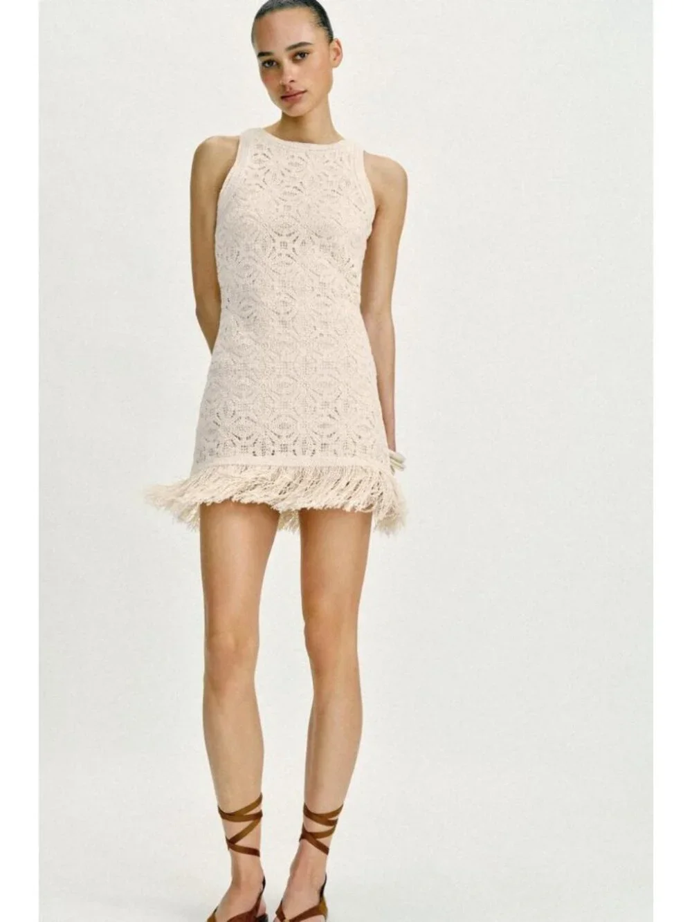 ZARA FRINGED CROCHET SHORT DRESS - Picture 3 of 9